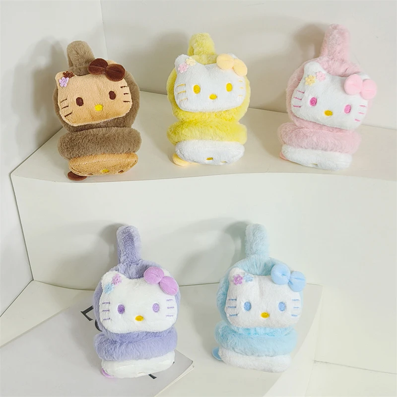 Теплые детские наушники с милым мультяшным рисунком Sanrio Hello Kitty, осенние и зимние теплые ветрозащитные плюшевые защитные наушники для девочек