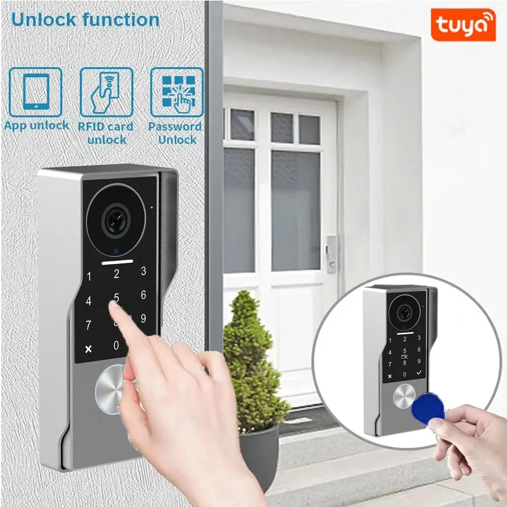 Фото Новый 2-проводной Smart Tuya Wi-Fi 1080P видеодомофон видеодомофон 2 шт. камера с сенсорным экраном дверной звонок дверная безопасность IP вилла RFID №2