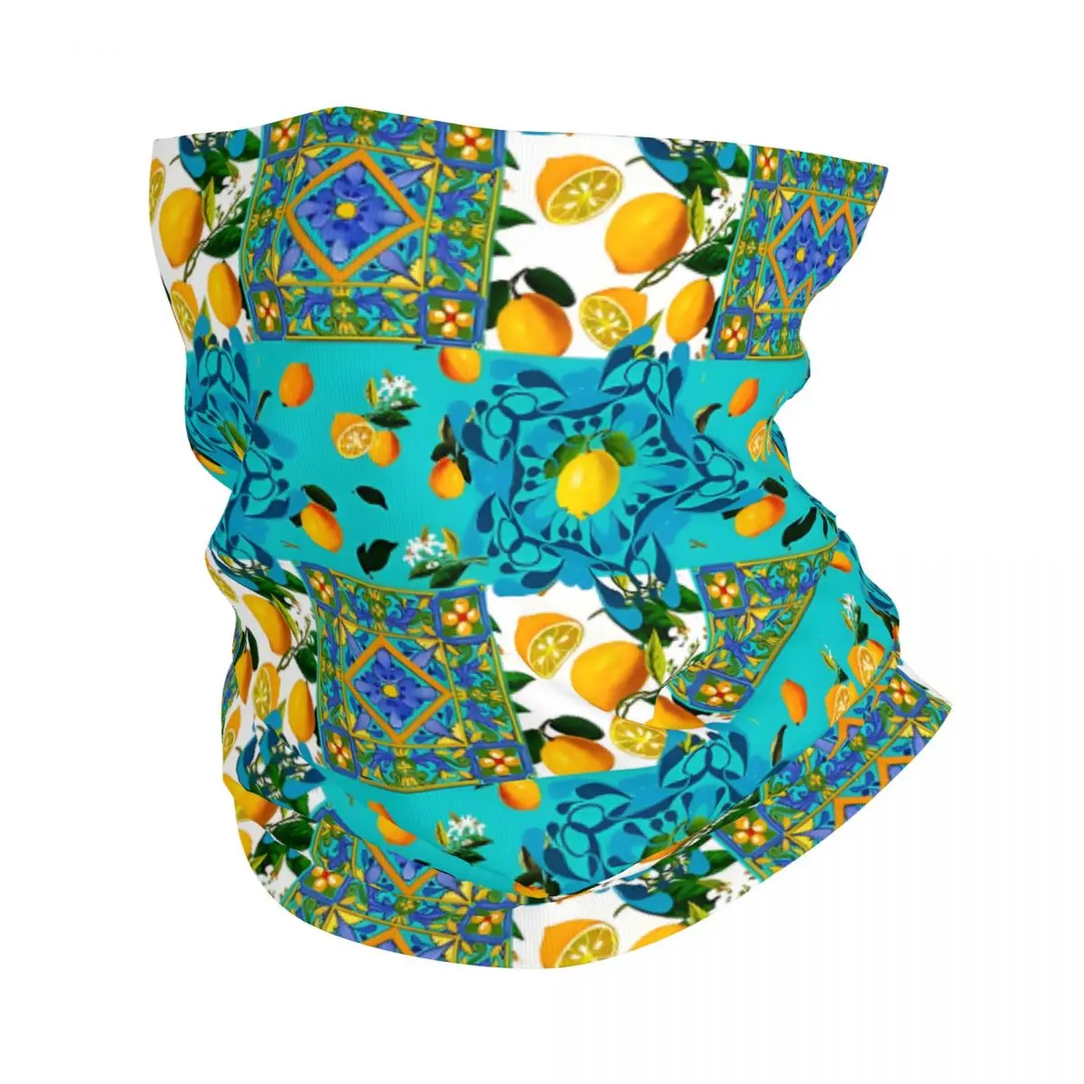 Лимоны Majolica, цитрусовые, цветы, плитка, летний шарф, шейный платок, маска для лица из полиэстера