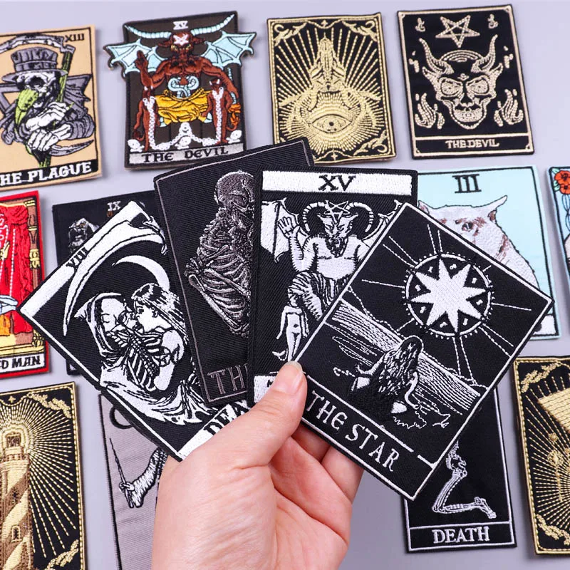 Патчи с вышивкой Tarot, патчи с утюгом для рукоделия, искусственные патчи с рисунком черепа для глажки, вышитые наклейки