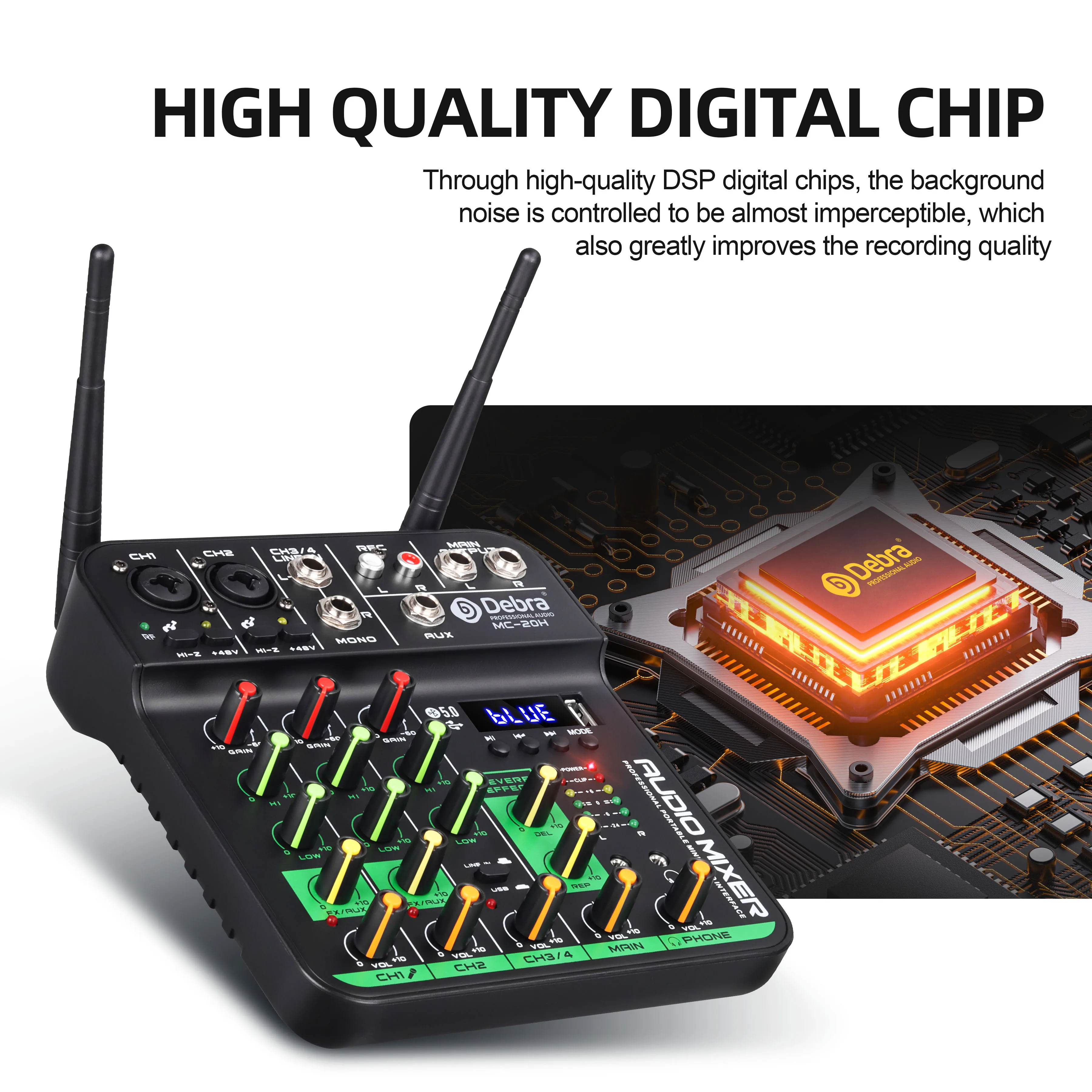 Фото Debra UHF DJ консольный аудиомикшер с звуковой картой беспроводной микрофон 5 В Bluetooth 5,0 для караоке прямая трансляция №2