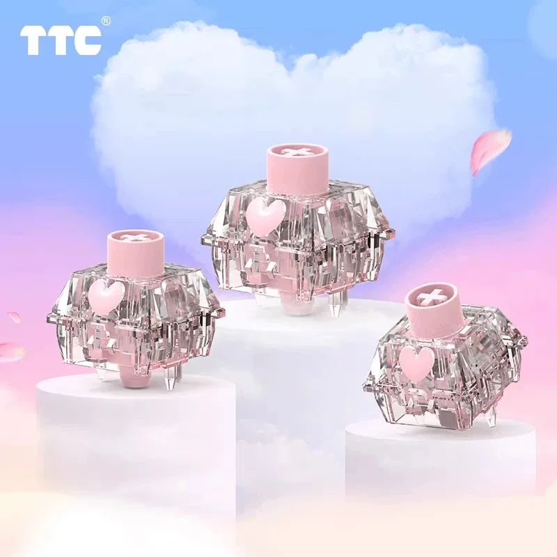 Переключатель TTC Honey V2, 5 контактов, линейный, 42 г для механического переключателя клавиатуры, длина 22,5 мм, пружинный, розовый, RGB, прозрачный, заводской, предварительно смазанный