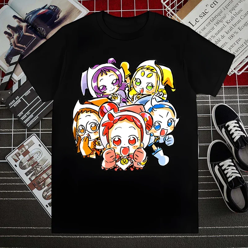 Фото Волшебная рубашка Ojamajo Doremi, новинка, забавная винтажная Мужская футболка с круглым вырезом, Женский Топ с юмором, футболка, подарок, уличная одежда с юмором №3
