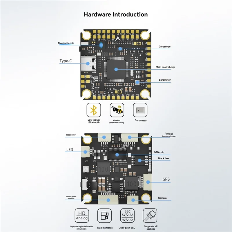 Фото AT82-F405 V3.2 Контроллер полета FC ICM42688P Bluetooth Беспроводная регулировка параметров для FPV для RC Дрон для фристайла DIY Запчасти №5