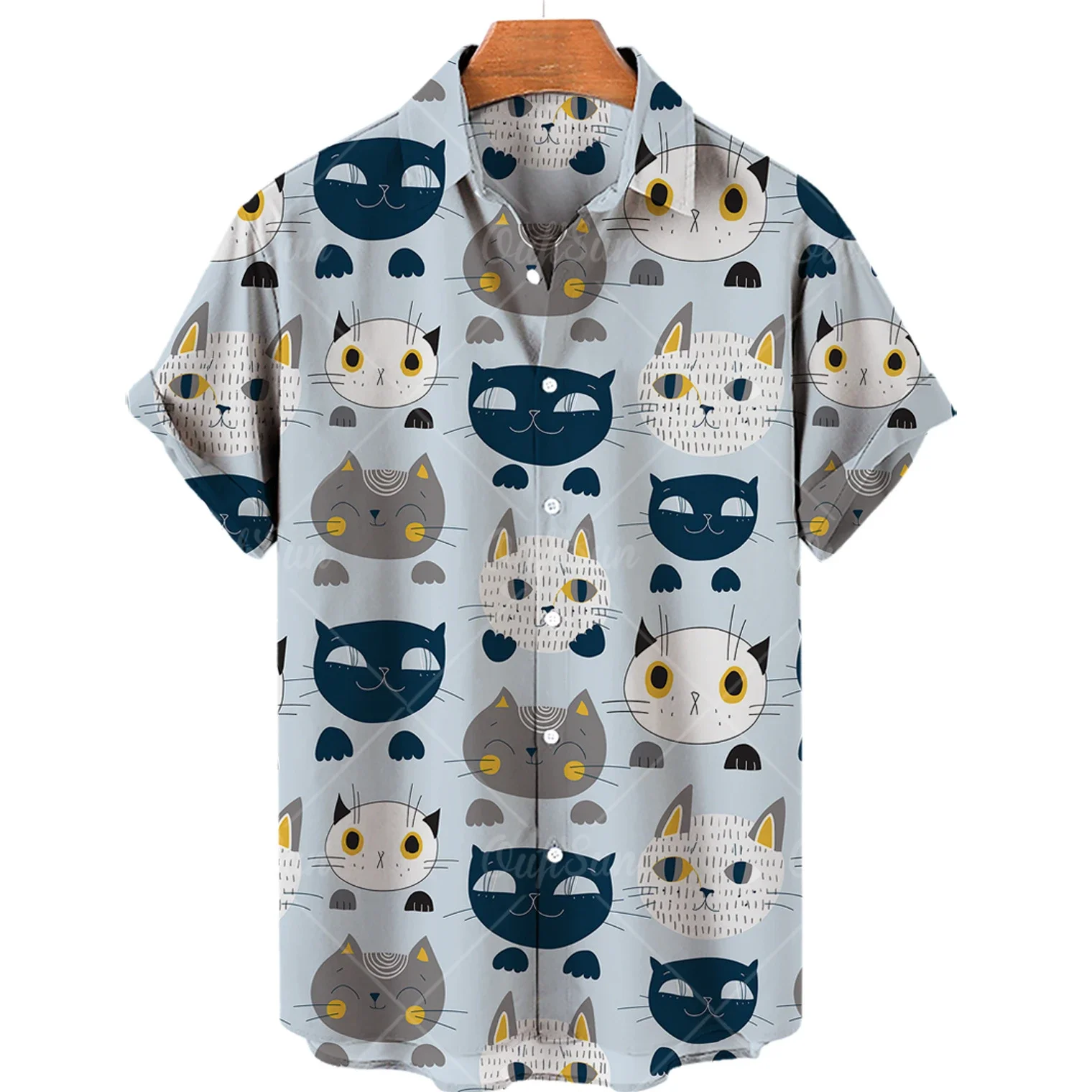 Pop Pop Cat Pattern Oversized Men's Hawaiian Dazn Shirts Floral Masculina Medusa Camisa Social For Cartoon Graffiti Print Clothi