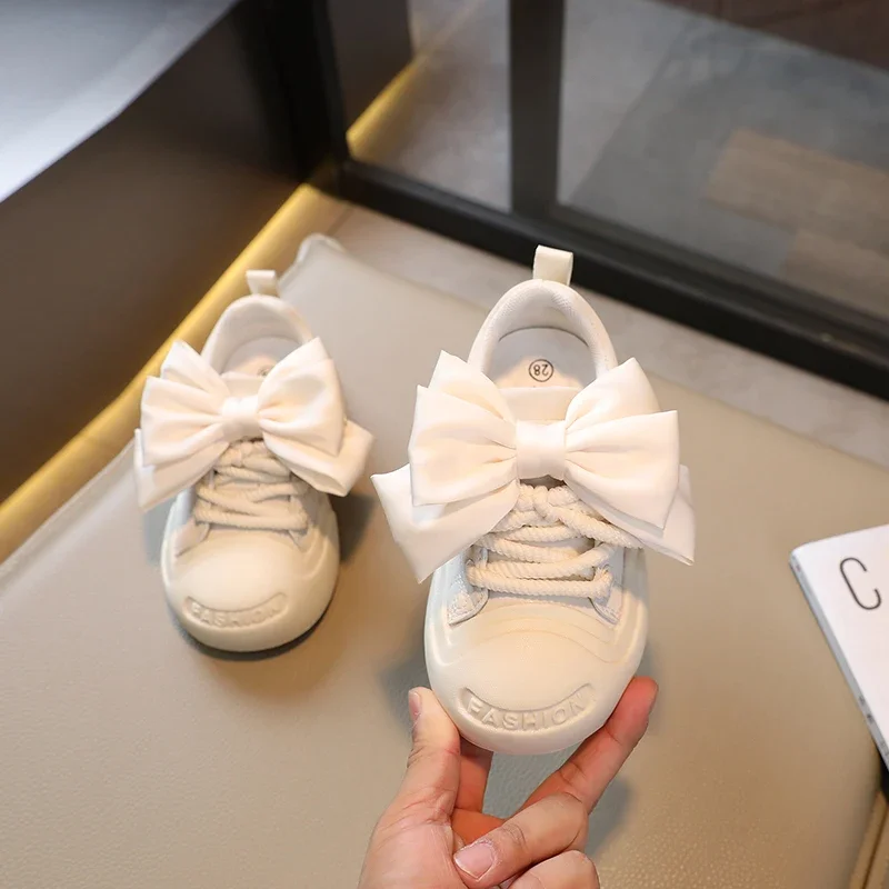 Sepatu Kets Anak Perempuan Cantik Warna Polos Pita Manis Sepatu Casual Musim Gugur Hook-loop Sporty Santai 26-36 Sepatu Kanvas
