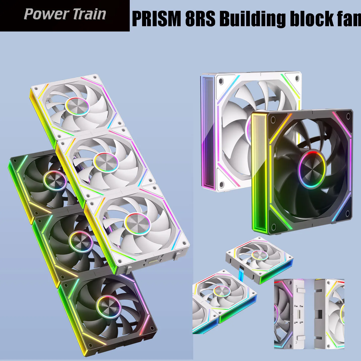Power Train PRISM 8RS 12CM ARGB 4-контактный вентилятор с ШИМ-блоком 12 В Большой объем воздуха 56,62CFM/800-1800 об/мин