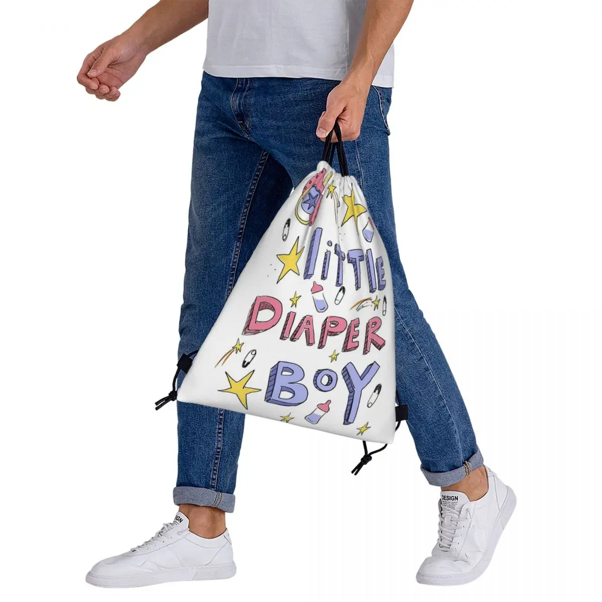 Фото Маленькие подгузники для мальчиков Abdl, футболки, рюкзаки, сумки на шнурке, комплект с карманами, спортивная сумка, сумки для книг для мужчин, женщин, студентов №4