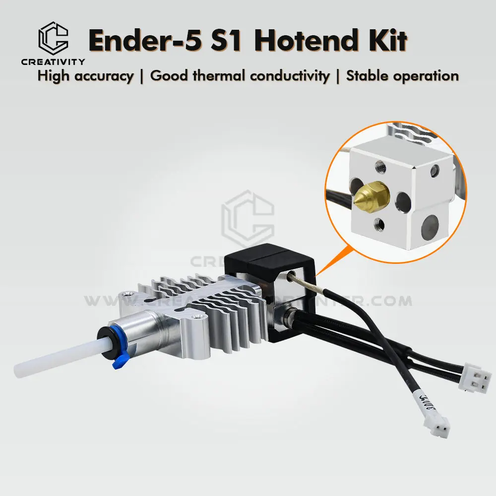 Фото Высокотемпературный комплект Hotend Ender 5 S1 Замените собранный экструдер Hot End, цельнометаллическое сопло ender-5 S1, 0,4 мм, биметаллическая горловина №2