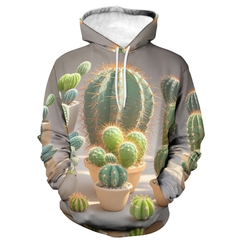 Фото Golden Barrel Cactus Hoodies Plant 3D Printing Scene Planting Long Sleeves Hooded Shirt Funny Casual Street Clothing Sweatshirt №2