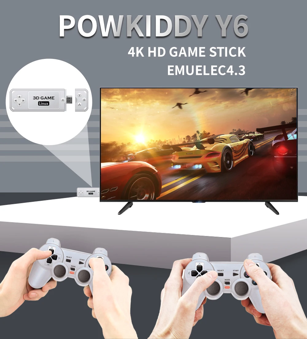 Powkiddy Y6 2,4G Беспроводная игровая ТВ-палка Ретро для PS1 Семейная портативная игровая консоль 4K HD Поддержка нескольких игроков 10000 игр (art.: 3920cc547b70a) - 3920cc547b70a