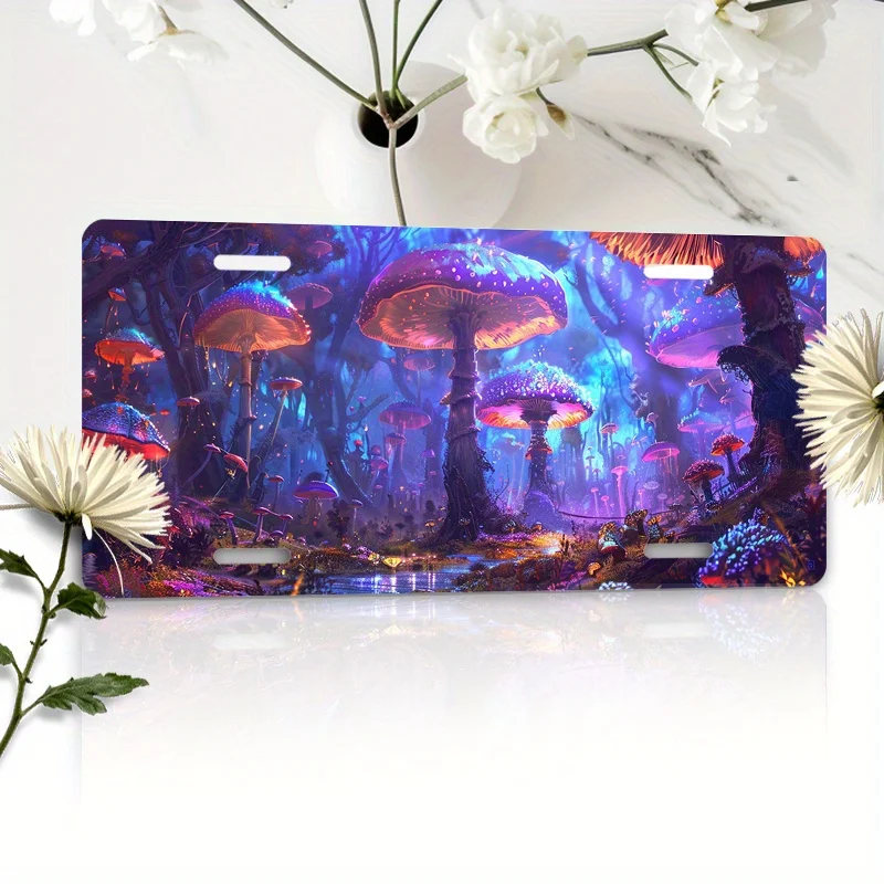 Алюминиевый номерной знак Fantasy Mushroom World — 6X12 дюймов, водонепроницаемый и устойчивый к ржавчине, идеально подходит для праздников и дней рождения