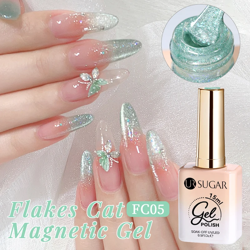 Фото UR SUGAR 15 мл Baby Blue Flakes Cat Магнитный гель-лак для ногтей с эффектом облачного шелка для летнего дизайна ногтей Soak Off LED UV Gel №3