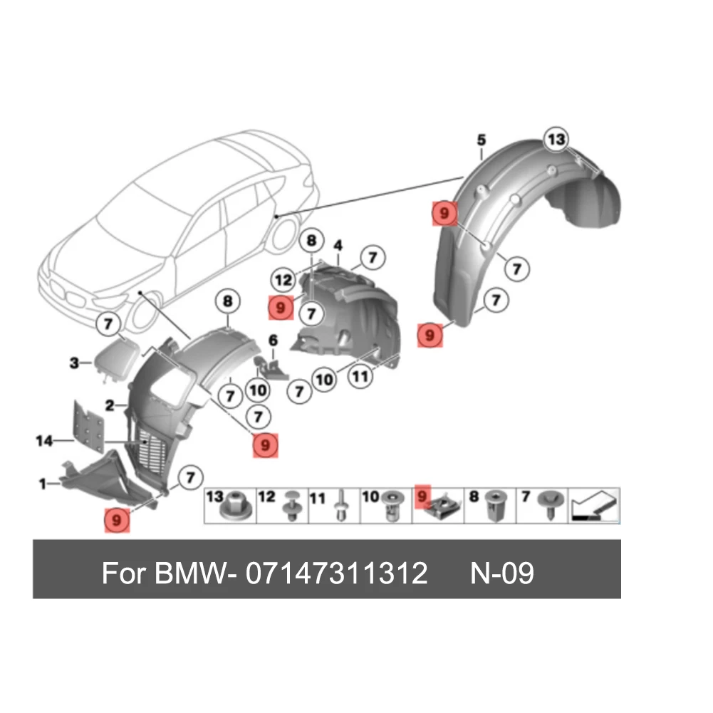 Фото 20pcs/set для BMW передний Fender Liner C-Clip Hex болтовых винтов Combo Kit 07147311312 07149213164 автомобильные аксессуары №3