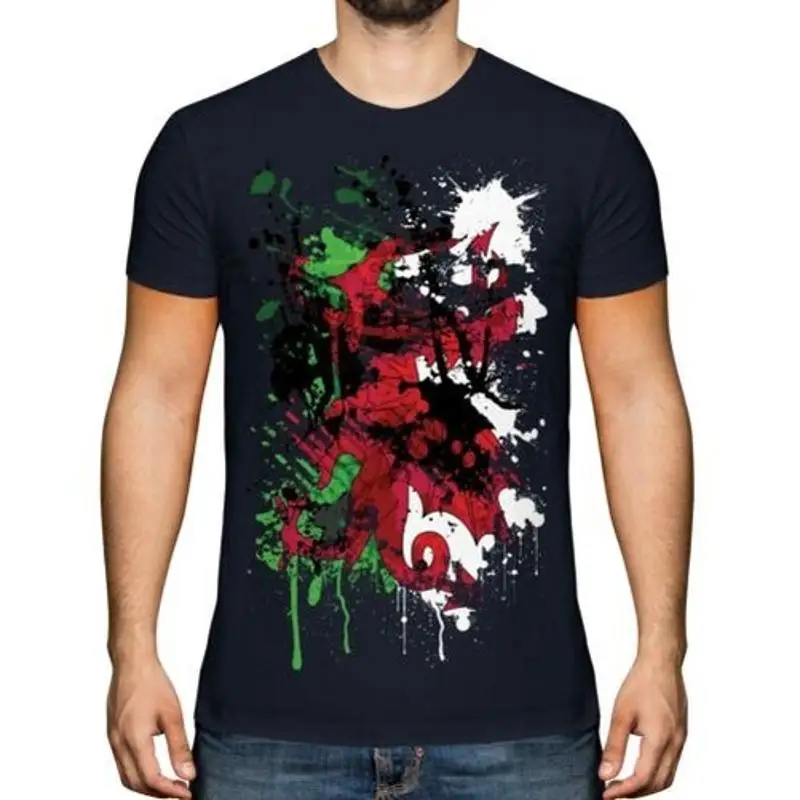 МУЖСКАЯ ФУТБОЛКА WALES FLAG АБСТРАКТНЫЙ ПРИНТ WELSH CYMRU DRAGON TOP ST DAVIDS DAY