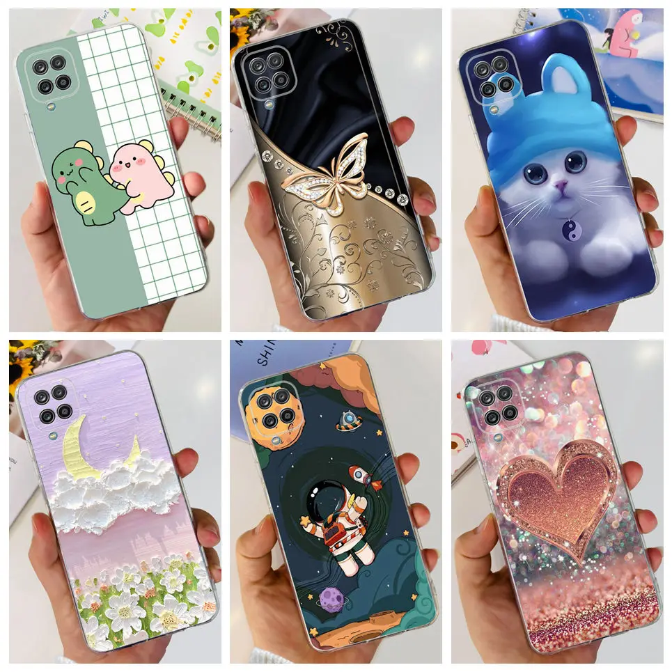 Прозрачный силиконовый чехол для телефона Samsung Galaxy A12, чехлы из ТПУ для Samsung A12, A, 12, M12, M, 12, F12, чехол с цветами и облаками