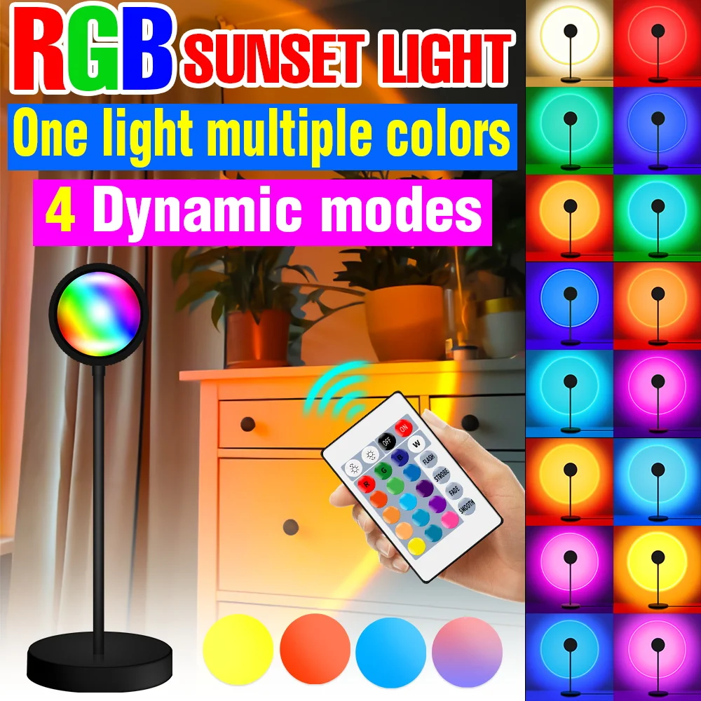 Светодиодная Радужная проекционная лампа RGB для заката, неоновые лампы для спальни, ночсветильник для комнаты, фотография, атмосферное украшение, лампа для заката