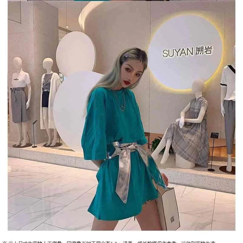 Фото High Street однотонные простые футболки женская одежда с коротким рукавом и круглым вырезом свободные топы в ленивом стиле летняя новая мода повседневная корейская №4