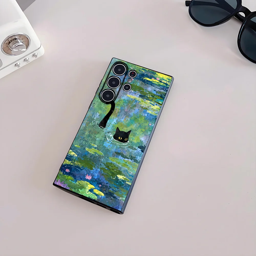 Фото Чехол для телефона с милым рисунком черного кота для Samsung Galaxy S25 S24 S22 S23 Ultra S21 S20 Plus 5G, матовый нескользящий чехол с полным покрытием №3