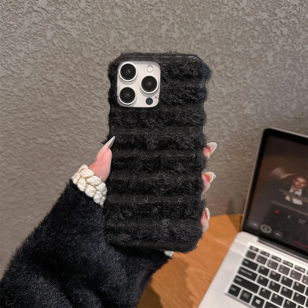 Корейский милый забавный меховой пушистый чехол для телефона IPhone 13 11 14 15 16 Pro Max Plus 12 Mini XS XR XSoft плюшевый чехол