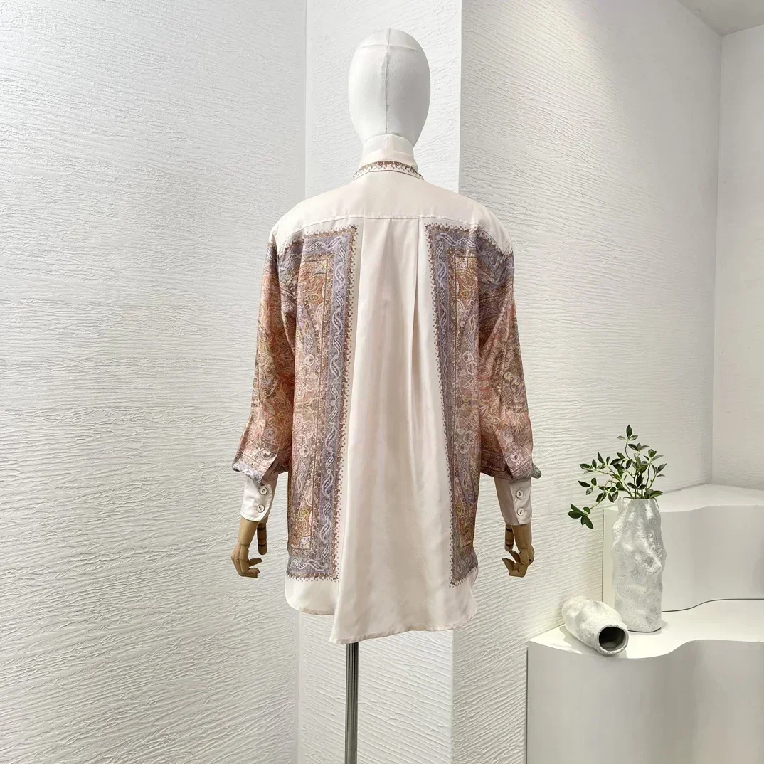 Paisley Twill Silk Re-tro Лето Осень Женская последняя новая блузка с длинными рукавами и широкие брюки Свободный праздничный комплект (art.: 3920d0a1e85f5) - 3920d0a1e85f5
