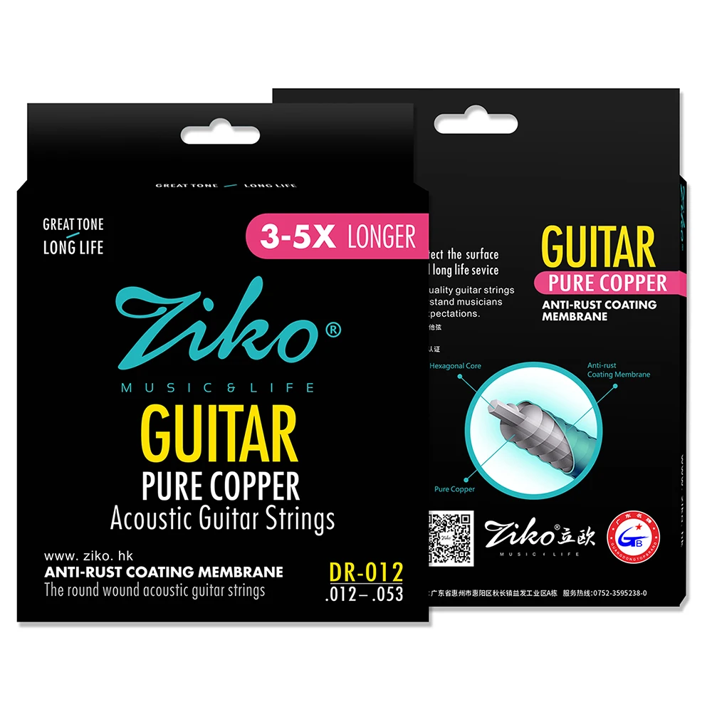 ZIKO DR-012 Струны для акустической гитары, шестигранная проволока из сплава, антикоррозийное покрытие из чистой меди, детали и аксессуары для народной гитары Музыкальные инструменты