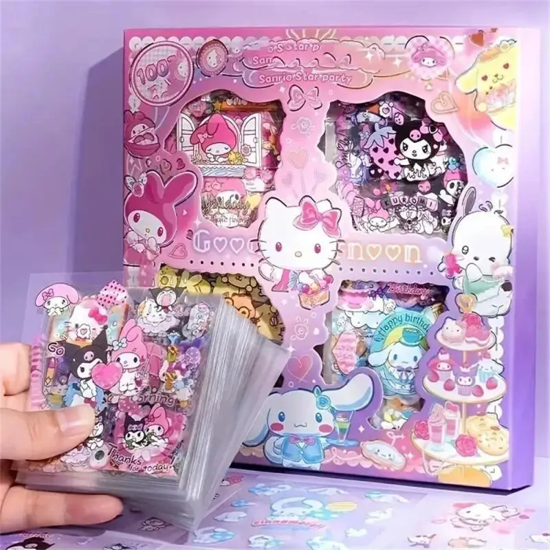 100 шт., набор не повторяющих наклеек «Hello Kitty Kuromi», Kawaii Cinnamoroll My Melody, водонепроницаемая наклейка с героями мультфильмов, подарочная коробка, подарок