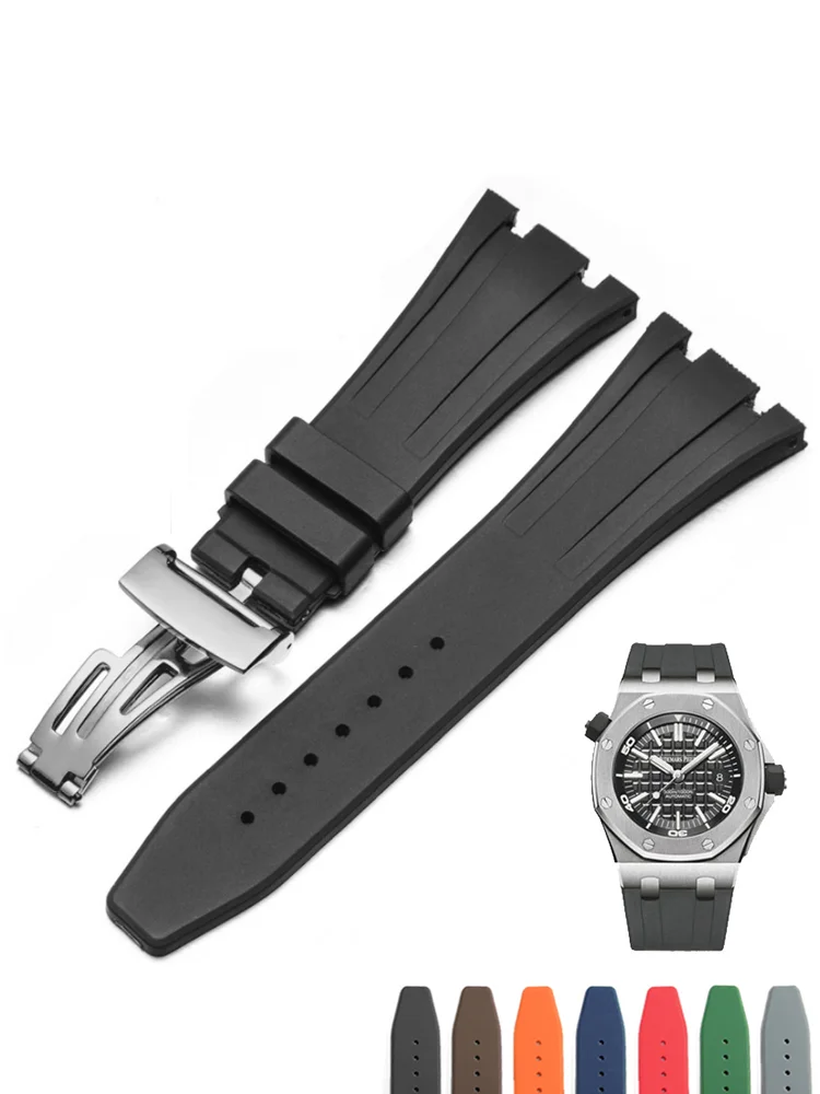 Резиновый силиконовый черный сладкий спортивный ремешок для часов Ap Royal Oak морской серии 27 28 мм 15703 стальная пряжка ремешок для часов
