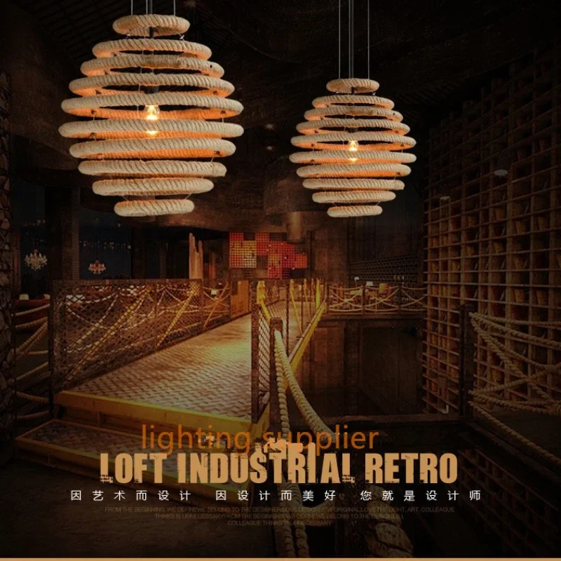 Фото American clothing store cafe bar corridor balcony restaurant retro lamp rope creative personality Pendant light. №2