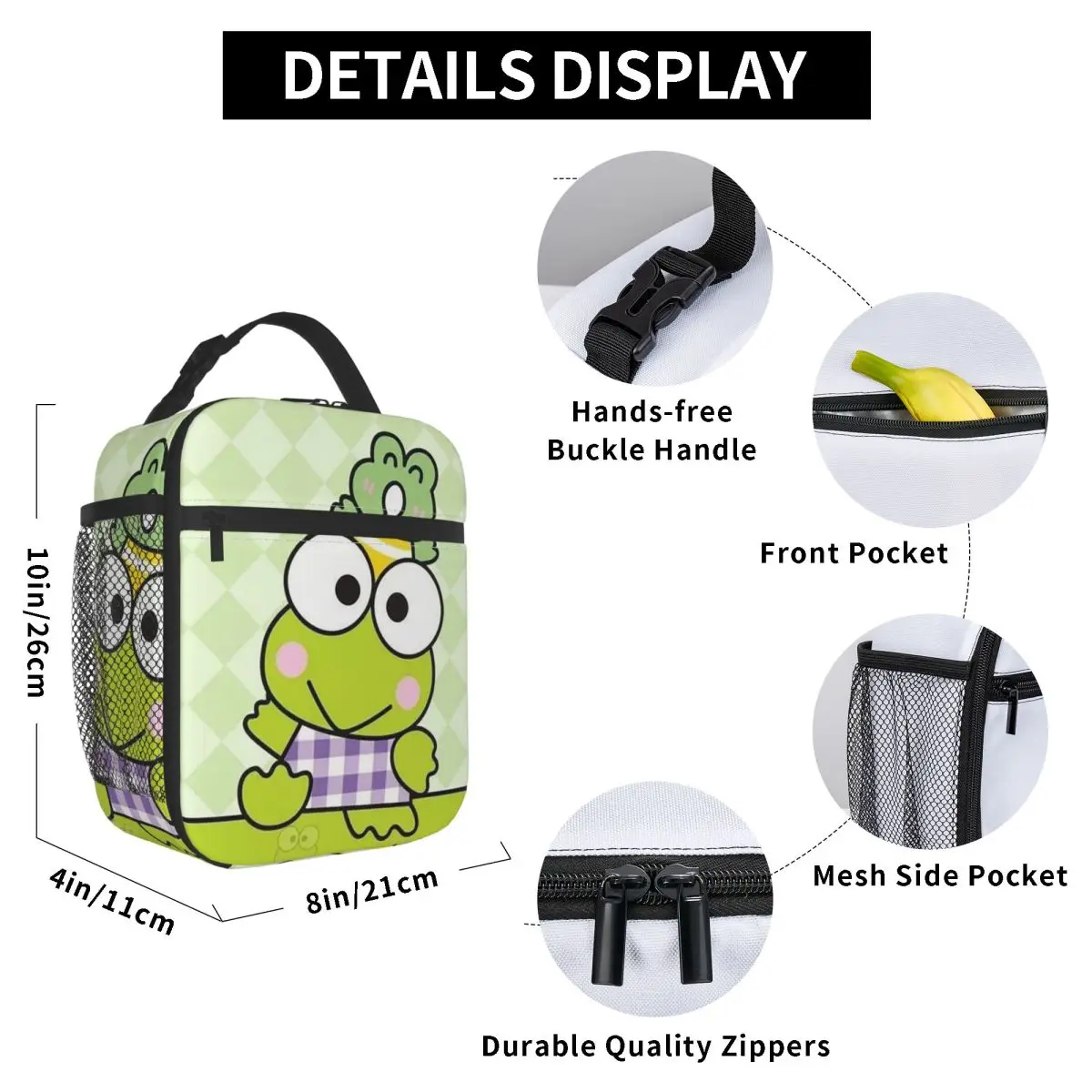 Фото Keroppi Big-eyed Frog Cartoo Изолированная сумка для обеда для детей Школьный холодильник Термальная коробка для еды Сумка Портативные ланч-боксы Контейнер №2