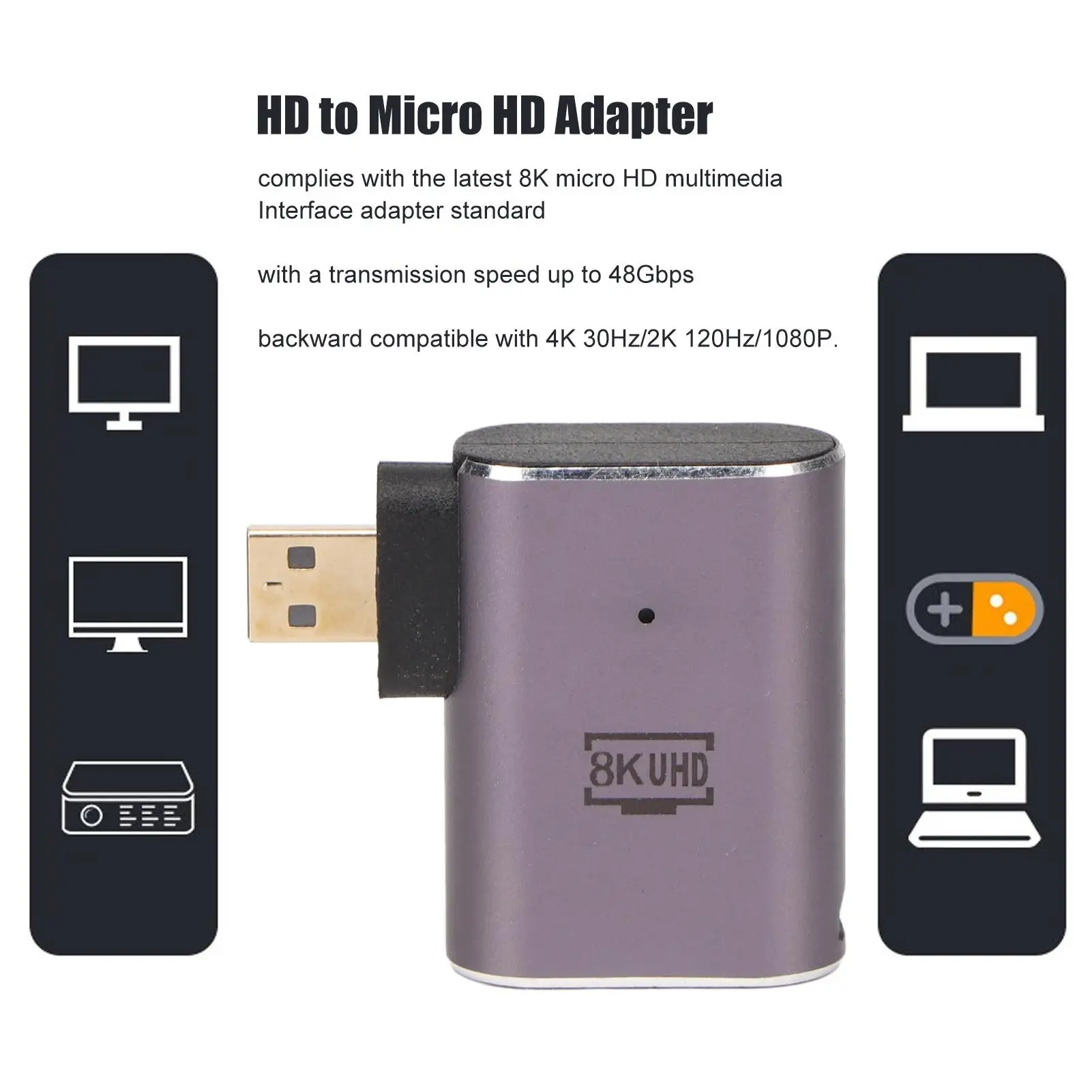 Фото Адаптер 8K UHD с внутренней резьбой на Micro HD, преобразователь из алюминиевого сплава 40 Гбит/с для ноутбука, телевизора и камеры-ALLM VRR №2