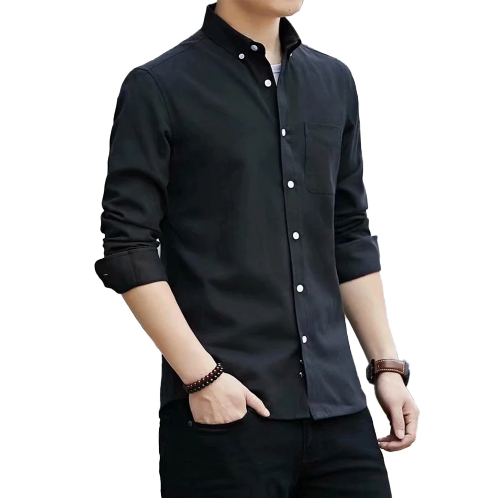Фото 2XL Long Sleeve Business Blouse Long Sleeve Dress Shirt Casual Lapel Neckline Long Sleeve Style Men's Clothing №2