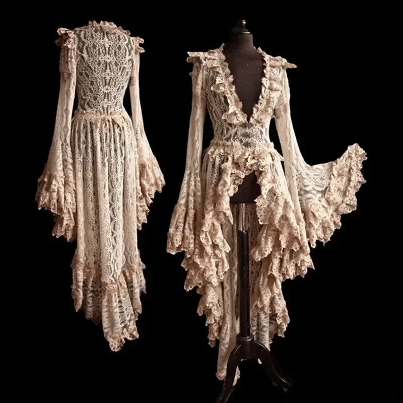 Фото Z women plus size s-5xl cosplay dress Gothic style thumbtical Halloween dress retro vintage solid lace correct cardigan cosplay №3