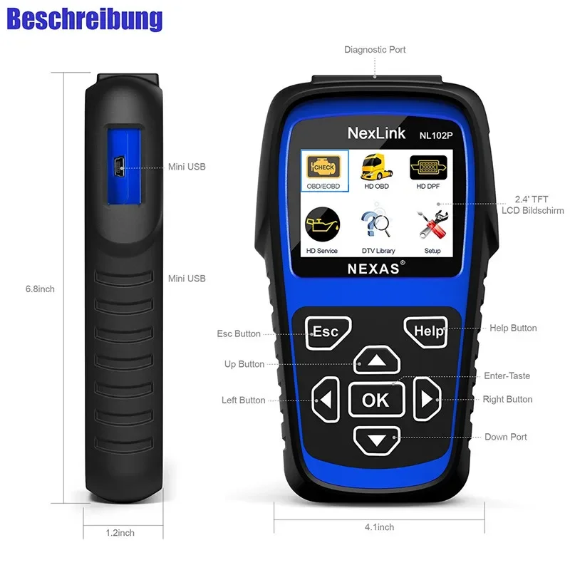 NexLink NL102P OBD2 Автоматический сканер Автомобильный дизельный грузовик DPF Регенерируйте сброс масла для дизельных 2 в 1, диагностический инструмент для тяжелых грузовиков