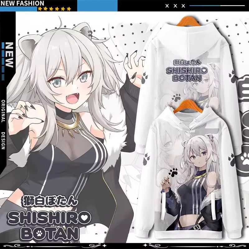 Виртуальный VTuber Shishiro Botan Gamer, толстовка в стиле аниме, пальто, свободная толстовка с капюшоном, повседневный пуловер, большие рождественские украшения на Хэллоуин