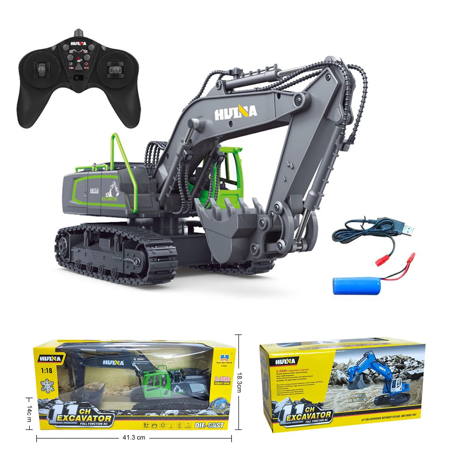 HUINA 1558 RC экскаватор 1/18 11CH перезаряжаемая модель автомобиля с дистанционным управлением уличные игрушки для детей Подарки TH20314