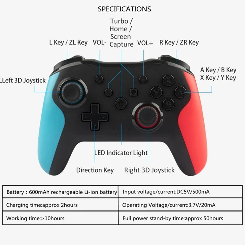 Беспроводной контроллер для Nintendo Switch Pro, Bluetooth 2,4G, 2 шт. (art.: 3920bc388180c) - 3920bc388180c