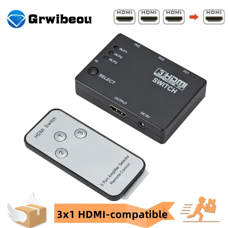 3x1 HDMI-совместимый разветвитель адаптер концентратор автоматический выключатель 3 в 1 1080p HD 1,4 с пультом дистанционного управления для проект...
