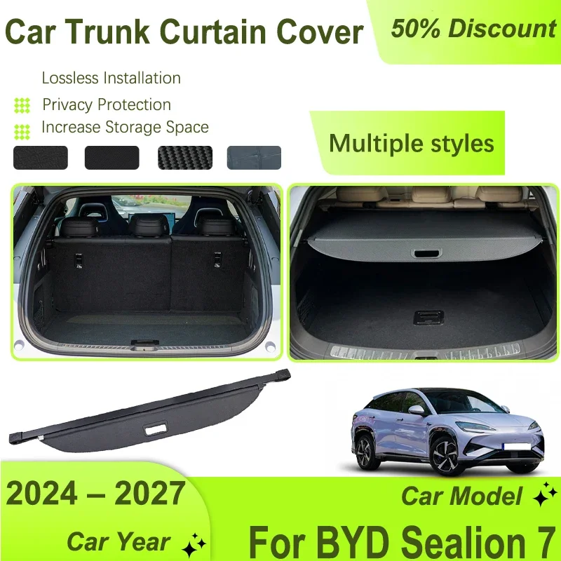 Чехол для багажника автомобиля для BYD Sealion 7 07 EV 2024 2025 2026 2027, выдвижные шторы, багажник, укрытие, автоаксессуары