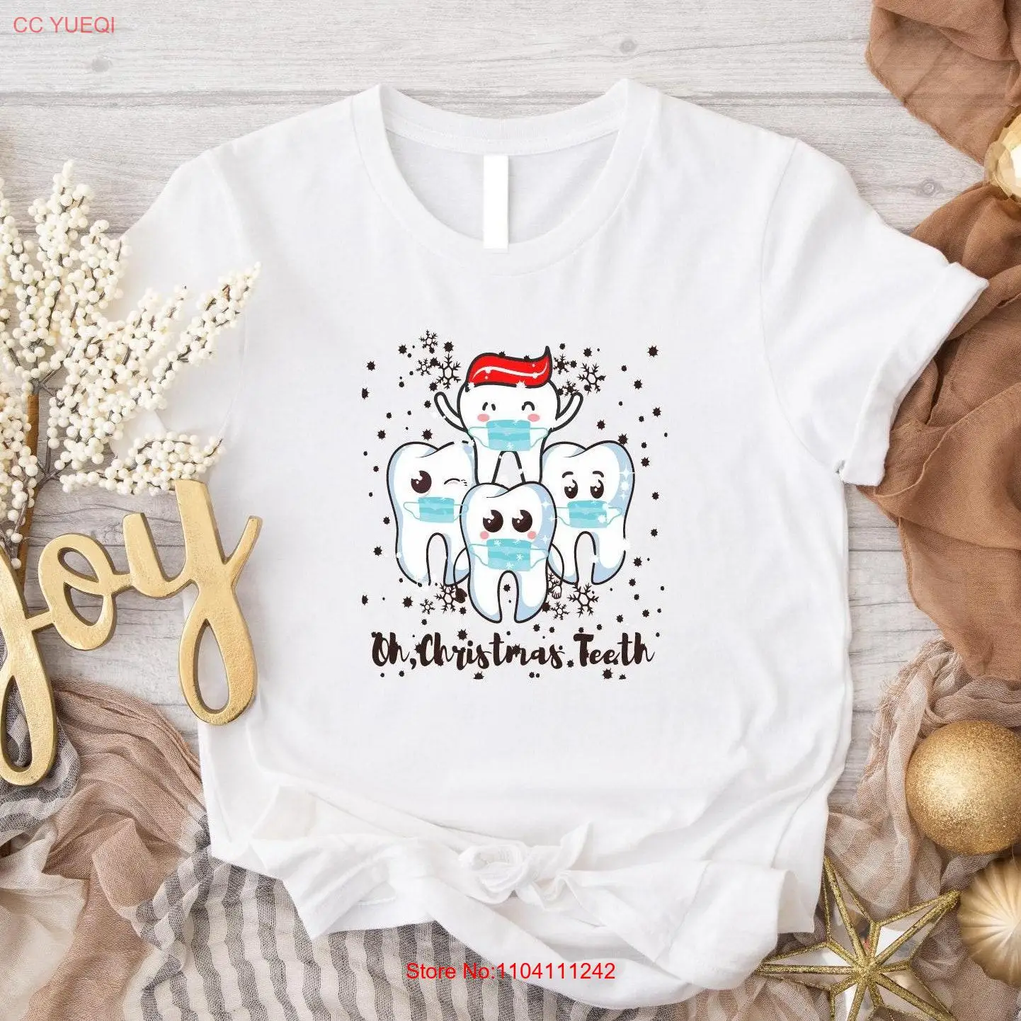 Футболка Oh Christmas Funny DentisT Holiday для помощи зубной гигиены с длинными или короткими рукавами