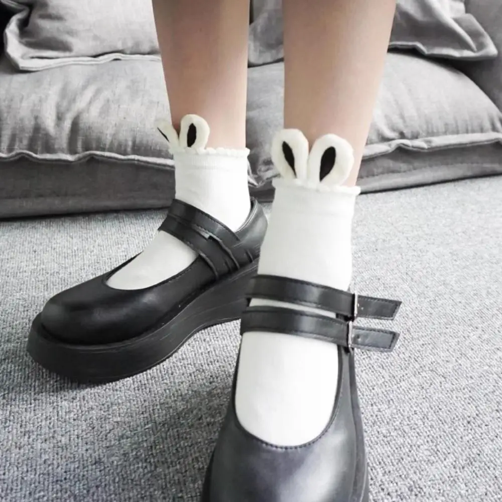 Фото Новые японские носки Kawaii Lolita, хлопковые милые носки с заячьими ушками, студенческие носки, повседневные носки с ушками животных №4