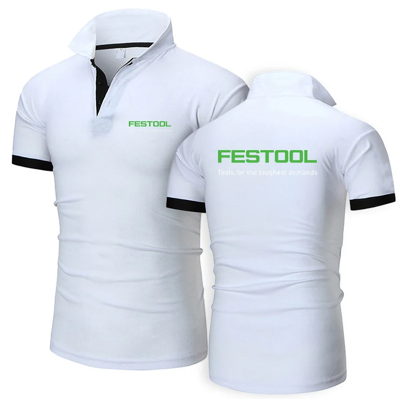 Мужская удобная повседневная рубашка поло Festool Tools 2025 года, летние футболки с отложным воротником и короткими рукавами для выращивания в деловом стиле