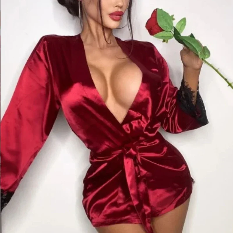 Сексуальное боди, женское нижнее белье, лоскутное кружевное нижнее белье с открытой спиной, женская одежда для сна с глубоким V-образным вырезом, короткое платье