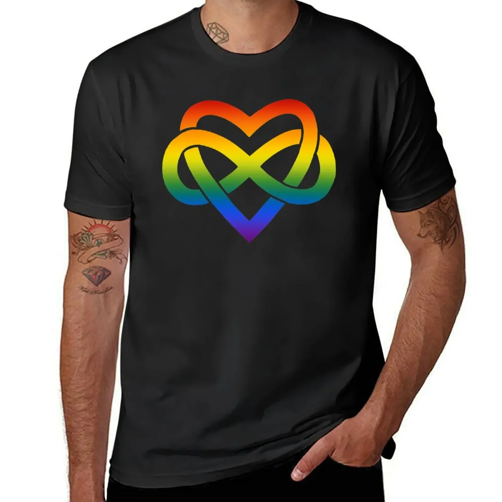 Футболка Rainbow Polyamory Inifinity Heart (белая) с начинкой, одежда, простые футболки для мужчин