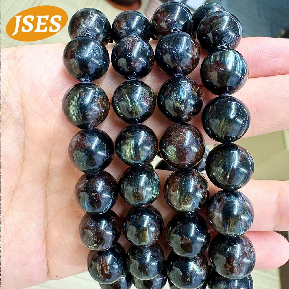 JSES натуральный астрофиллит Hornblende гладкие круглые свободные каменные бусины редкий камень для изготовления ювелирных изделий дизайн браслет «сделай сам» ожерелье