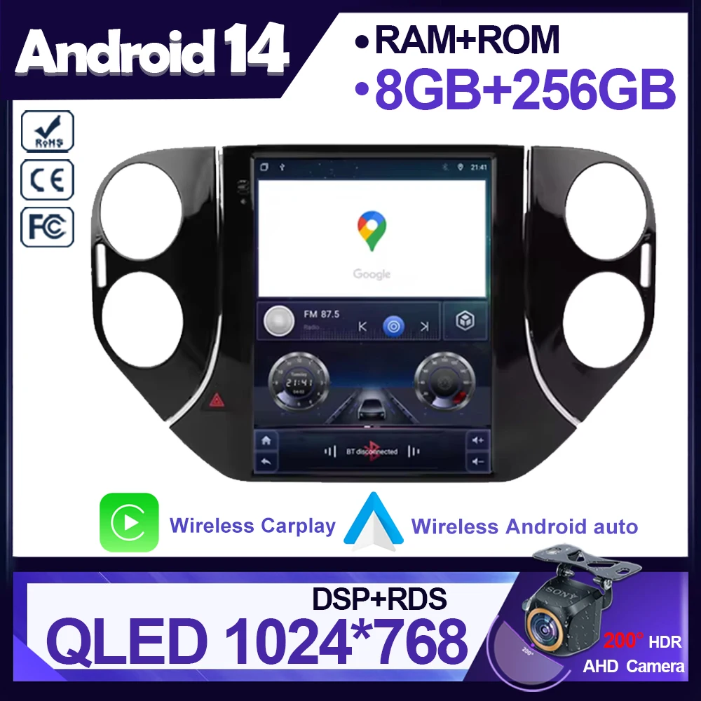 Автомагнитола 2 Din, 9,7 дюйма, для VW Volkswagen Tiguan 2007-2016, Android, IPS, сенсорный экран, Carplay, GPS, стерео, SWC, BT