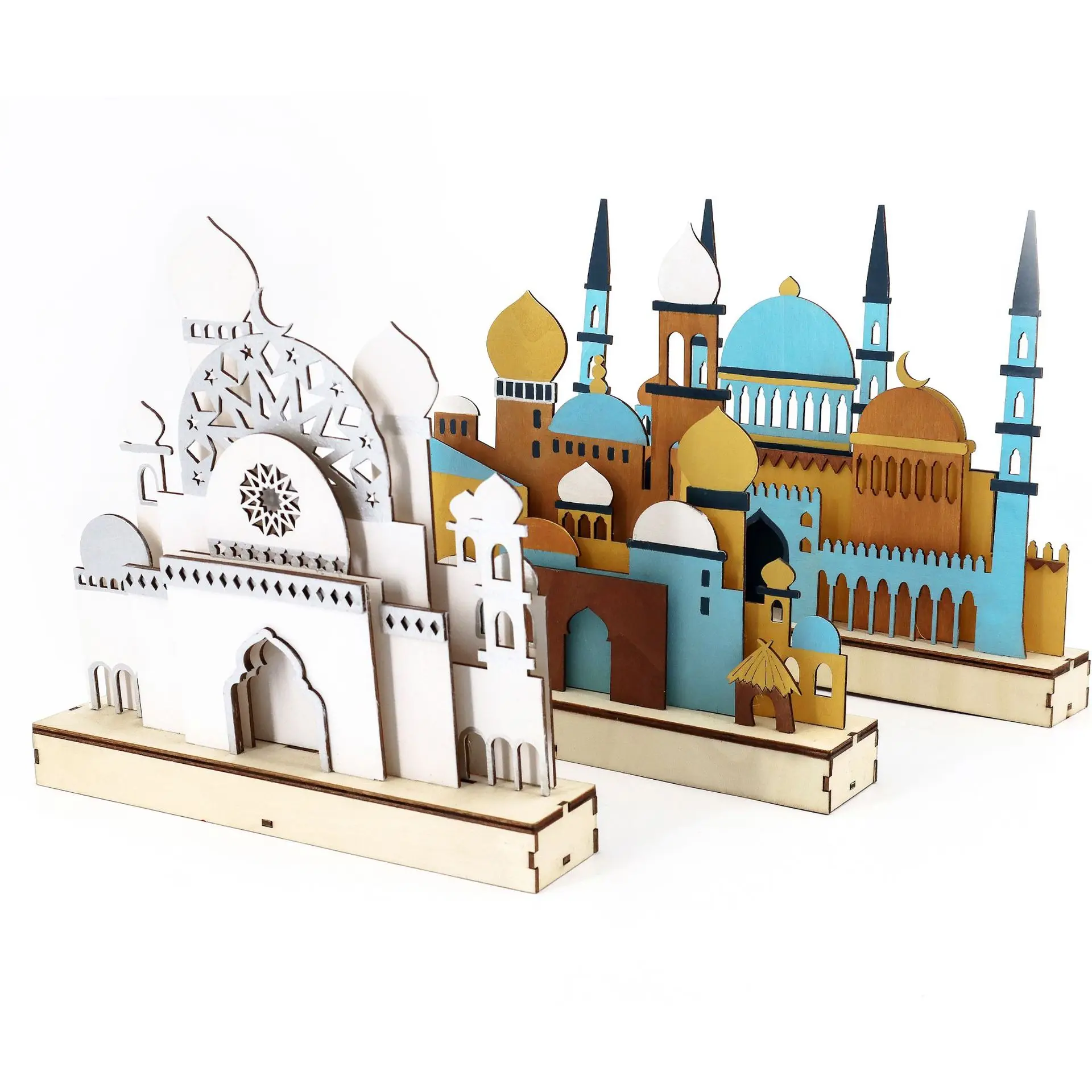 Мусульманский праздничный декоративный светильник Eid Al Fitr, настольная лампа для спальни, моделирующая лампа для создания атмосферы, деревянный замок, лунная лампа, лампа с шариками