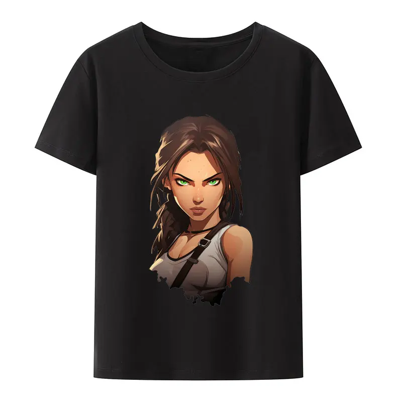 Фото Забавная хлопковая футболка Tomb Raider Lara Croft для мужчин и женщин, удобные повседневные топы с короткими рукавами, популярная модная хипстерская уличная одежда №3