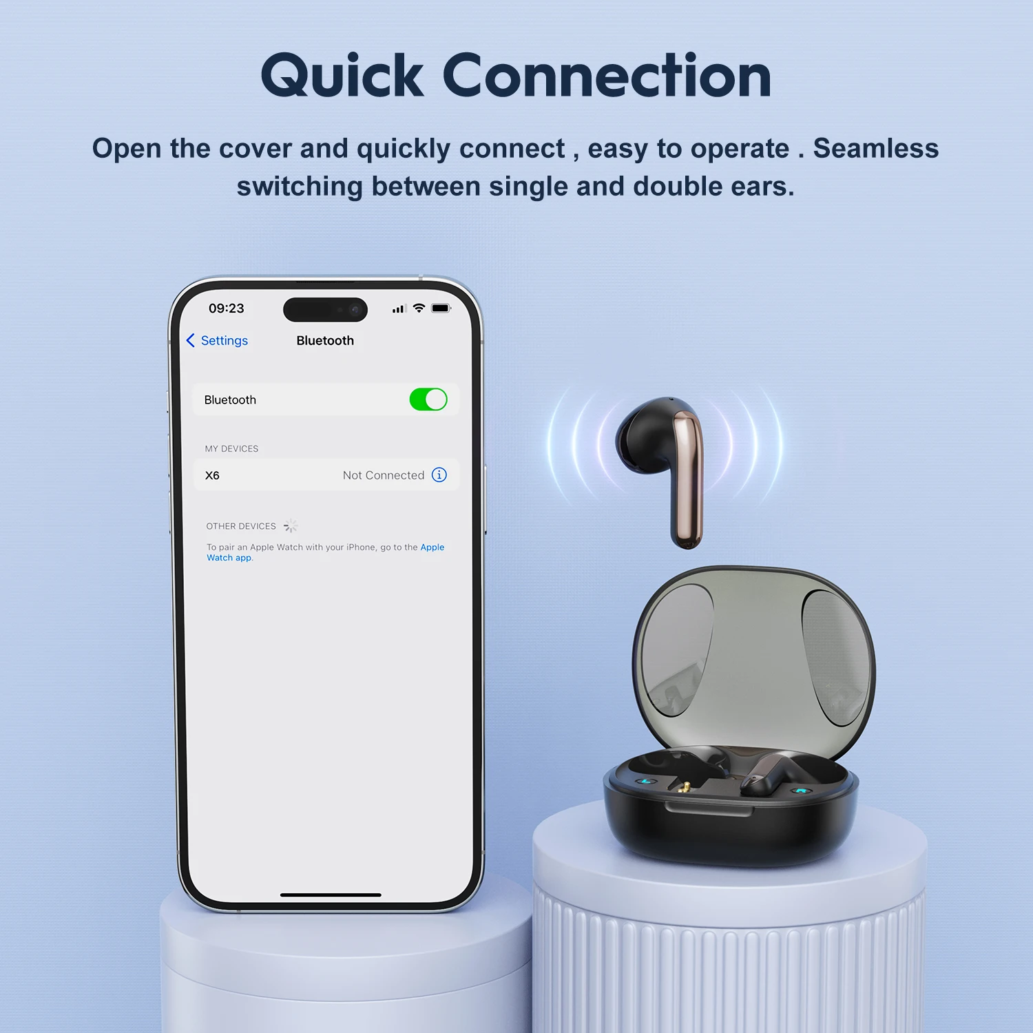 Фото TWS-Наушники New Bee X6 с поддержкой Bluetooth и аккумуляторным отсеком №5