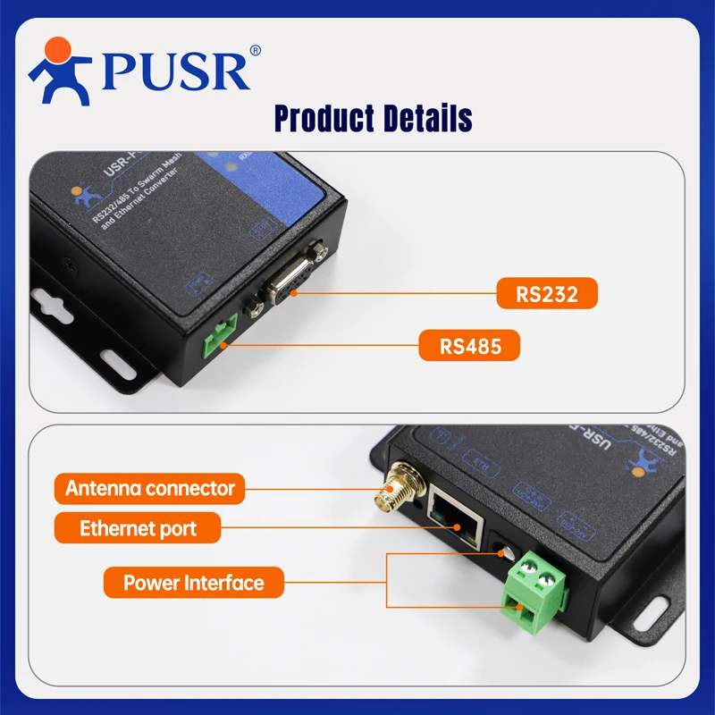 Фото Преобразователь последовательного/Ethernet в беспроводной передачи данных PUSR 1 * RS232/1 * RS485/1 * Ethernet, поддержка TCP UDP USR-FQ610 №5